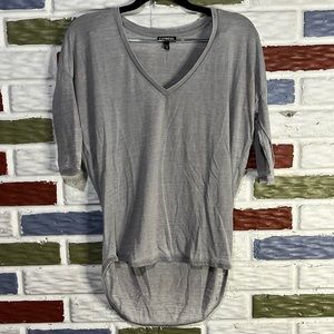 EXPRESS - Women’s Short Sleeve V-Neck Tight-Knit Gray - Size Extra Small
